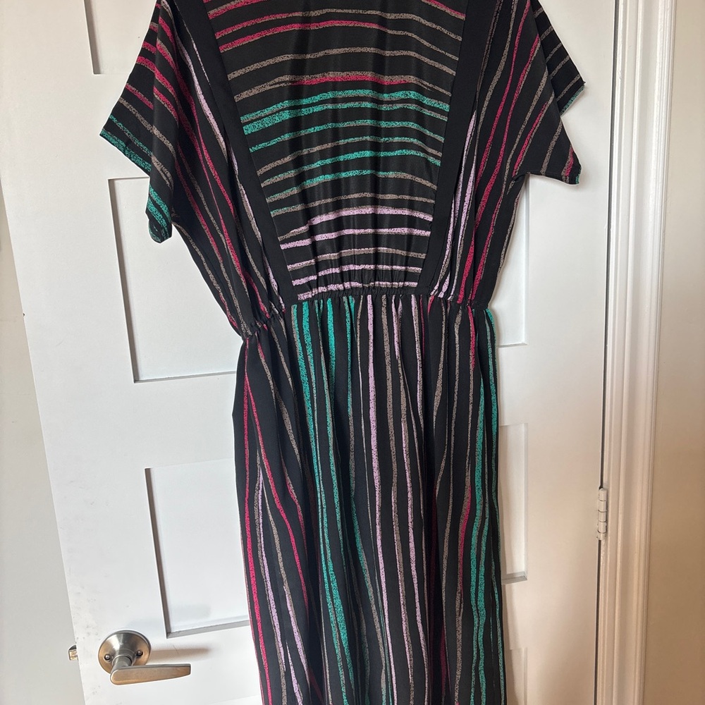 Vintage Nu-Mode Striped Black Maxi Dress with Colorful Stripes